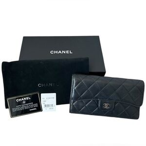 Authentic CHANEL L-Flap Black Quilted Lamb Skin Wallet